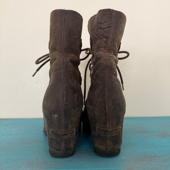 SOREL 'Joan Of Arctic II Wedge' Distressed Brown Leather Jace Up Boots US 8 - Picture 4 of 8